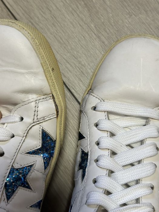 кеди saint laurent 37  | Saint Laurent White/Blue Leather And Glitter Court Classic California Sneakers Size 37