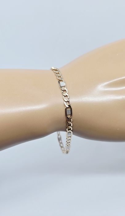 Złota bransoletka splot figaro z blaszką próba 585 14k Używane