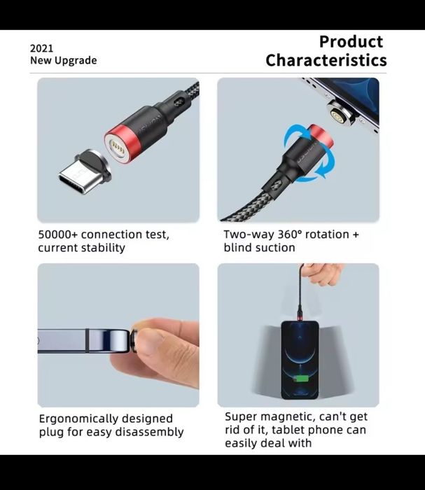 Магнитный кабель 5A USLION.micro-usb