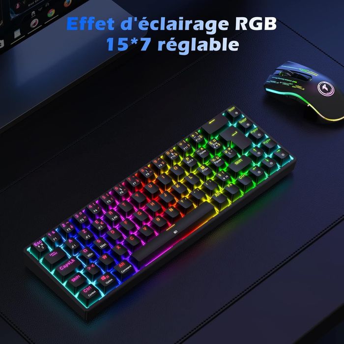 Klawiatura mechaniczna TECURS AZERTY bezprzewodowa RGB TKL