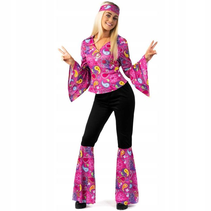 STRÓJ HIPPISKA HIPPIE LATA 70 kostium hippie rozmiar XXL FLOWER Q584