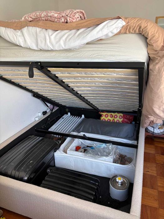 Cama com arrumação + Colchão Novilla Hybrid — Conjunto 140x200