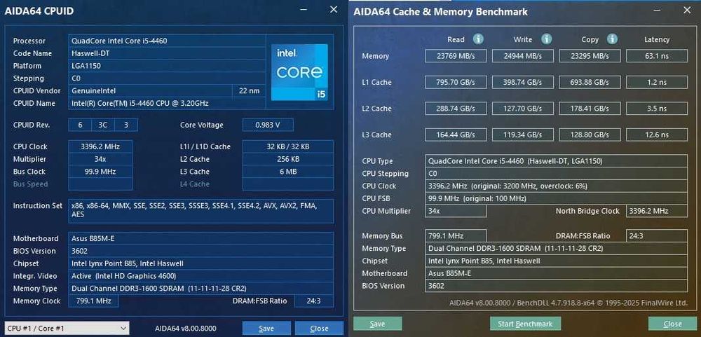 Материнская плата ASUS B85M-E + Intel Core i5-4460 3,2GHz + кулер (socket 1150) Гарантия 1 год