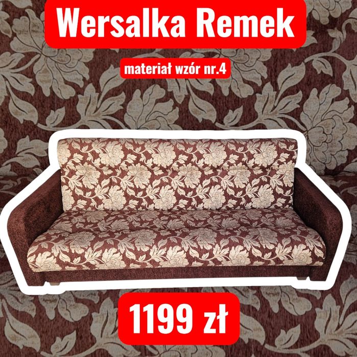 Nowe: wersalka Remek z bokami , materiał z wzorem , Polska produkcja,  www.dx-meble.pl dostawa na terenie całej Polski!