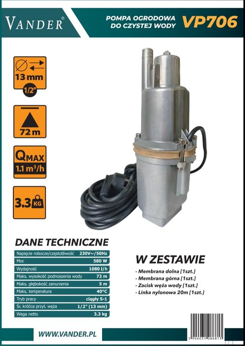 Pompa do wody membranowa ogrodowa 580W MOCNA