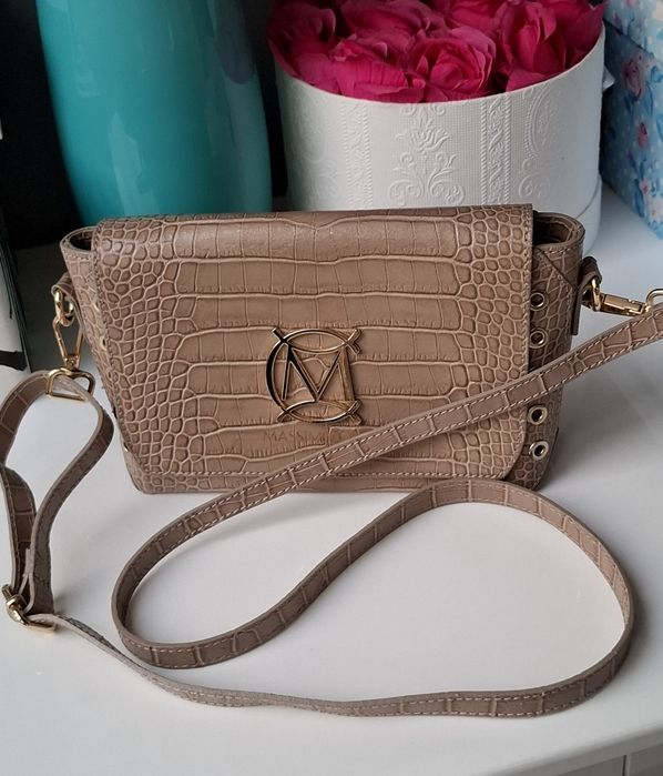 Włoska torebka skórzana wężowa beżowa dwa paski