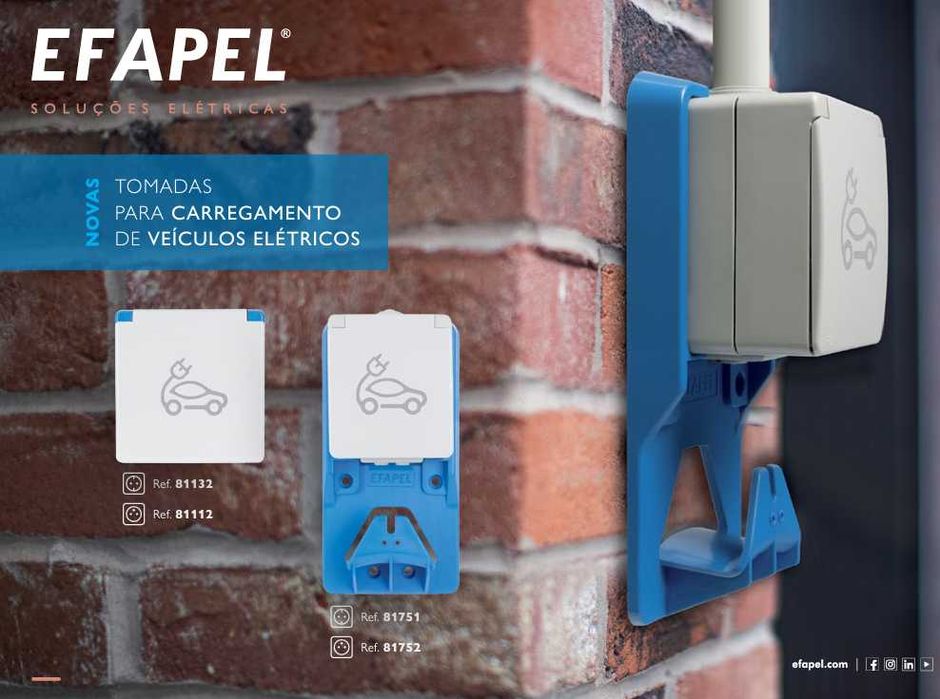 Efapel 81751 - Tomada saliente 16A 230V IP65 - IK08 c/ suporte de cabo