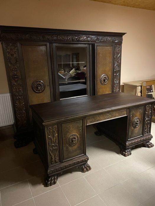 Gabinet Komplet Mebli Biblioteka + Biurko Lwie Łapy Zestaw