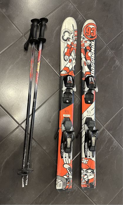 Komplet Narty Rossignol 93 cm, buty tecnica 18,5 cm, kijki 78 cm