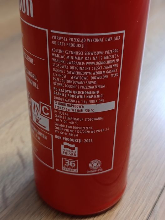 Nowa gaśnica proszkowa ogniochron 1kg do 2028