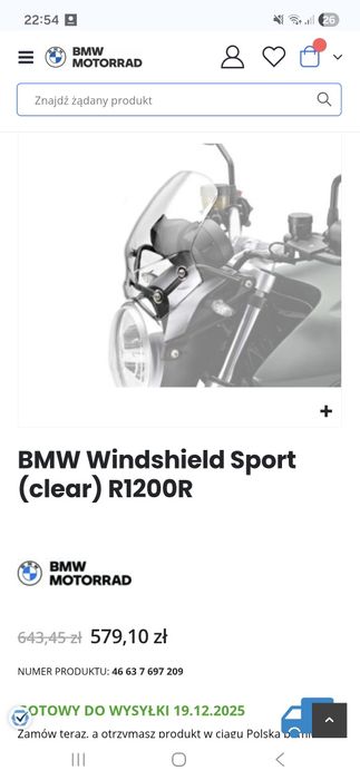 Orginalna szyba owiewka bmw r1200r