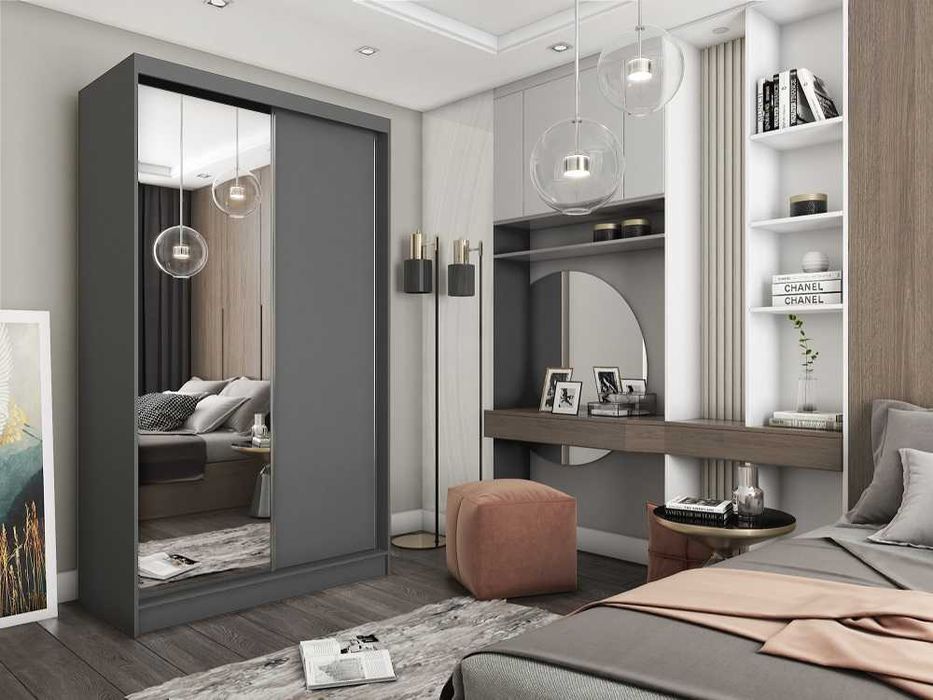 Szafa przesuwna 120 cm z lustrem do sypialni szafa dwudrzwiowa