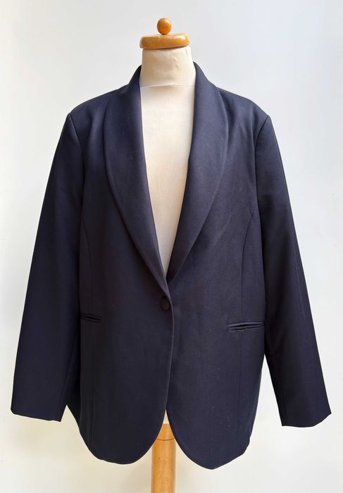 Marynarka Granatowa Zizzi 50 5XL Elegancka Wizytowa Blezer Damska