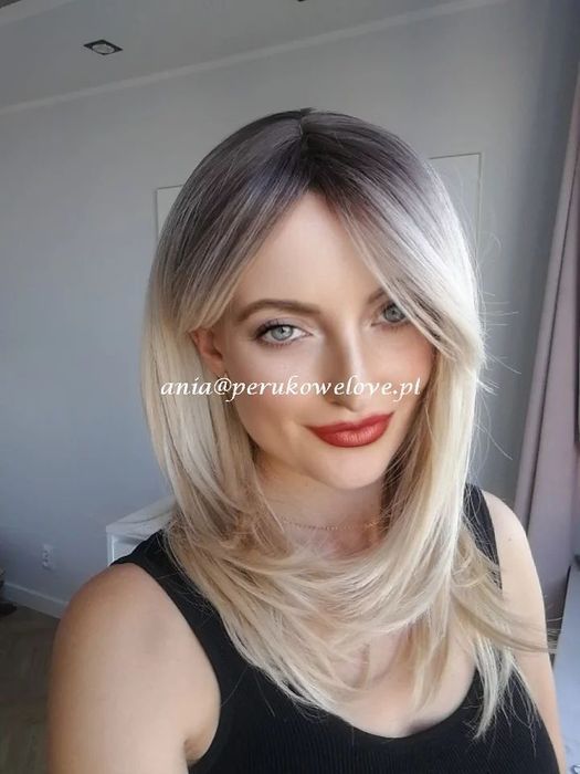 Peruka blond OMBRE długa grzywka włosy na co dzień jak naturalne