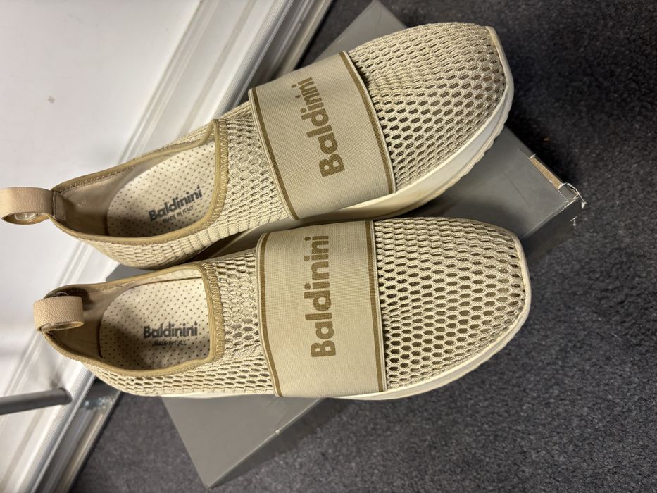 Baldinini sneakers trampki plato koturn na platformie bezowe capuccino