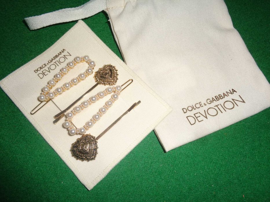 Luksusowe spinki wsuwki Dolce & Gabbana Devotion NOWE Zestaw 4 szt. z woreczkiem
