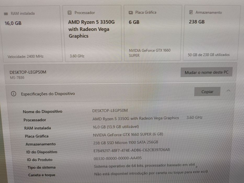 PC gaming ryzen 5 4 Core 16Gb GTX 1660 super