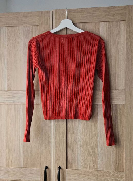 Sweter ceglany czerwony M w prążki