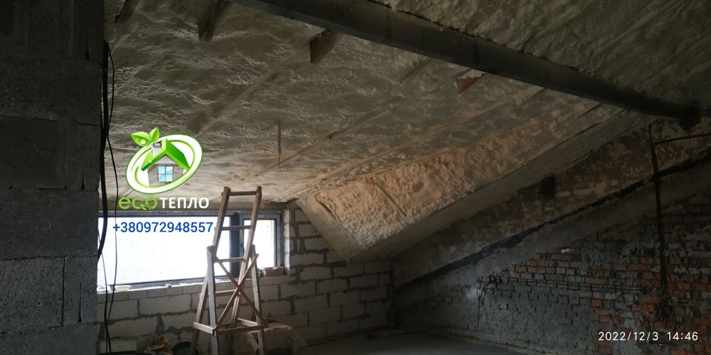 ППУ Утеплення Пінополіуретаном Мансард Дах Склад Ангар Піною Перекритя