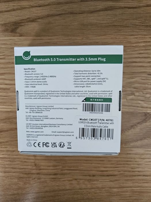 UGREEN CM107 Transmiter Bluetooth 5.0 aptX