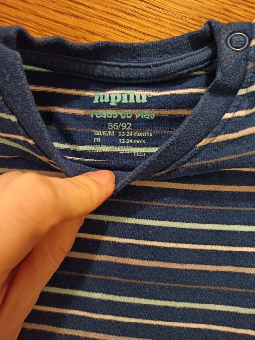 Chłopięca bluzka koszulka z długim rękawem granatowa w paski, 86/92