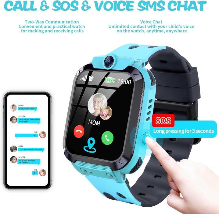 Dziecięcy smartwatch zegarek z GPS i funkcją połączenia SOS IP68, SIM