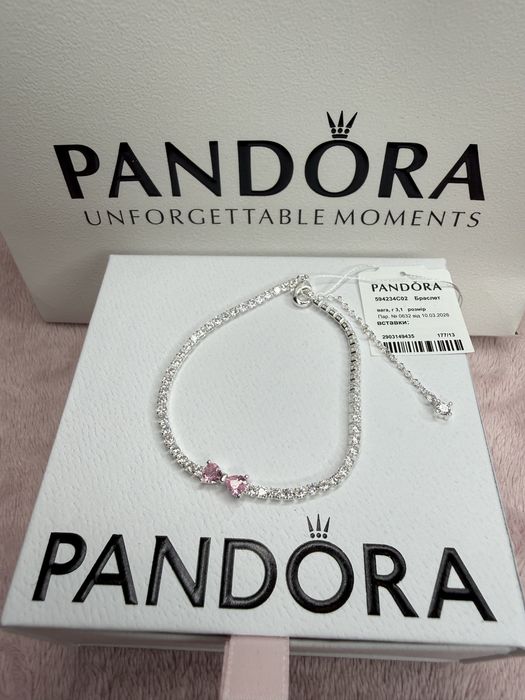 Комплект Pandora Рожевий бант каблучка, підвіска, сережки, браслет S925 ALE Бірка Пандора Гарантія 30 днів