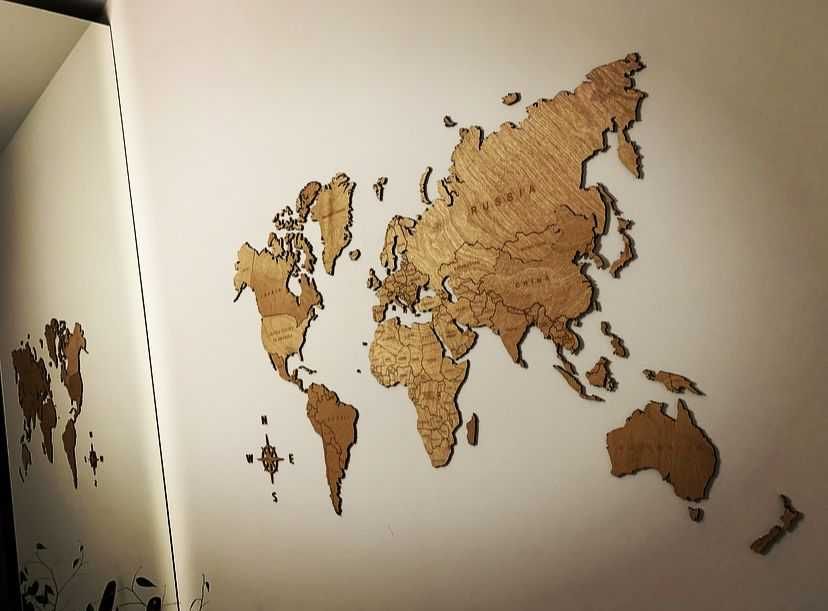 Mapa Świata z drewna – 210x126 cm kolor WINCHESTER – idealna na ścianę