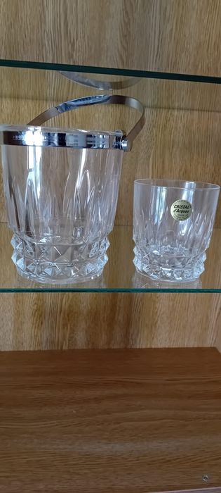 12 Copos de whisky "Cristal d'Arques" e 1 balde de gelo