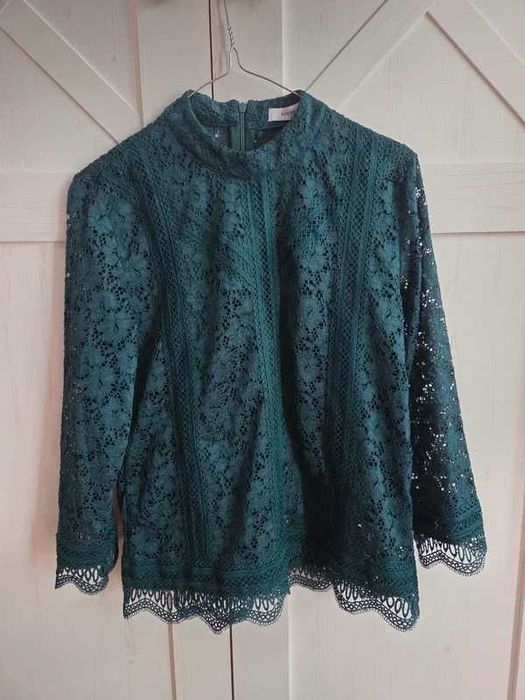 Koronkowa bluzka ciemnozielona