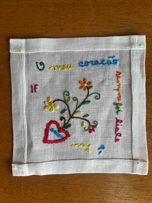 Coleção de 5 Lenços de Namorados 15x15cm em linho, para emoldurar