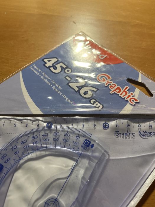 Esquadro e transferidor para aulas material escolar