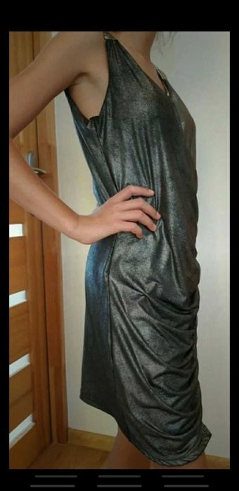 Sukienka, tunika, bluzka S M L srebrna cekiny ostatki karnawał