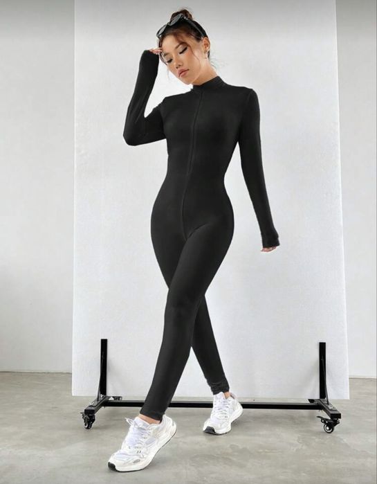 Kombinezon damski sportowy długi rękaw czarny elastyczny S