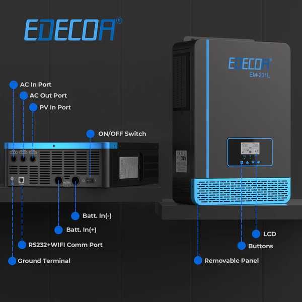 Inversor Solar Híbrido EDECOA 2000w 12v-220v
