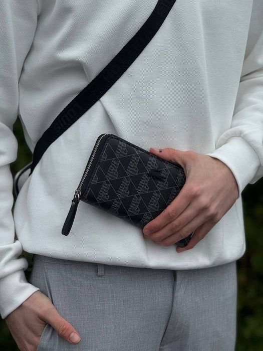 Чоловічий гаманець Lacoste чорний екошкіра стильний