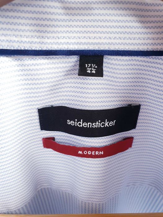 Niebieska biała koszula Seidensticker w paski 2XL kołnierzyk 44
