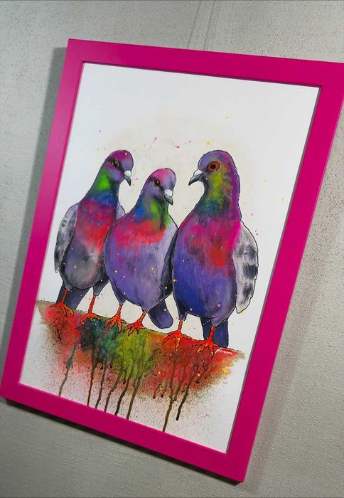 Obraz - grafika GOŁĘBIE A3 handmade