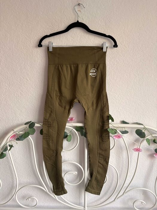 Legginsy bezszwowe sportowe Gym Mode khaki wysoki stan push up S M 36 38