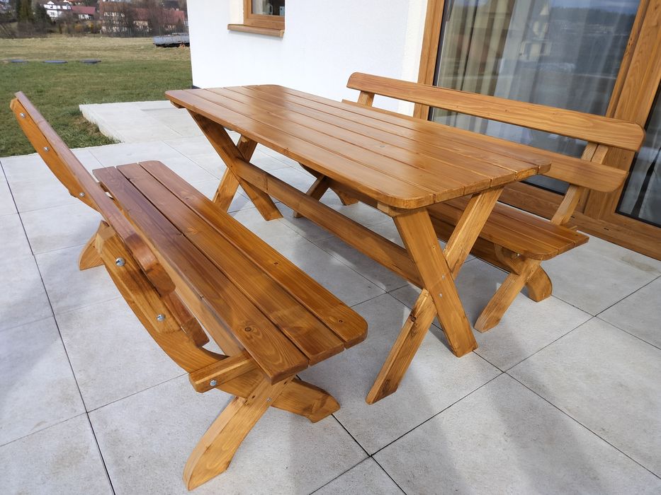 Meble ogrodowe komplet zestaw ogrodowy stół i dwie lawki