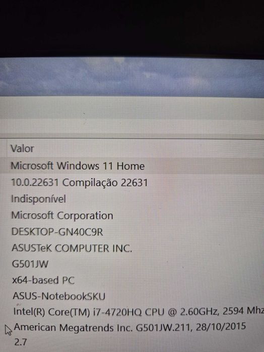 Motherboard asus rog G501 processador i7-4720HQ a funcionar s anomalia