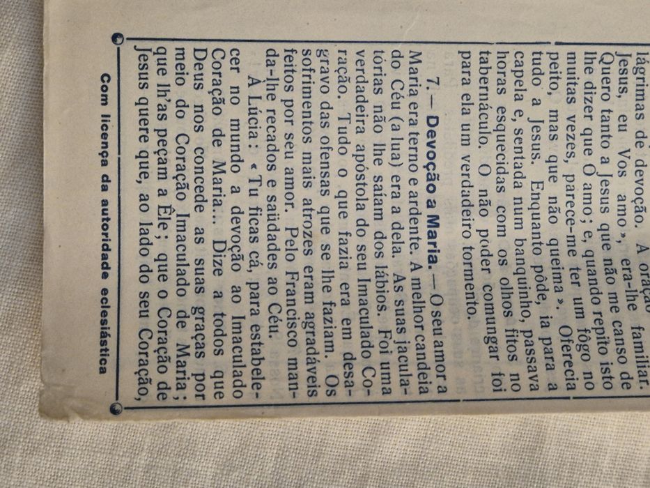 Folheto religioso antigo – Jacinta Marto (c. 1940–195