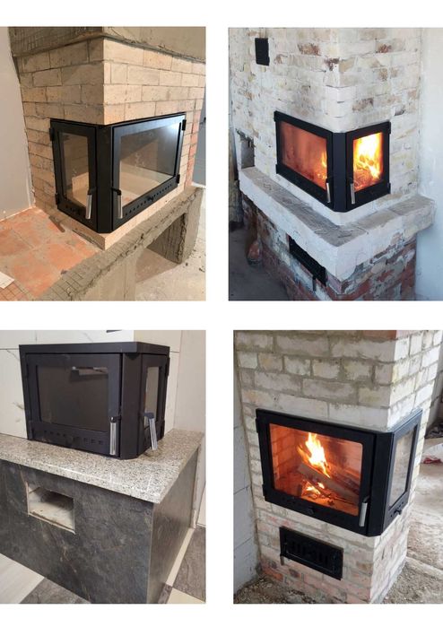 Дверця кутова для каміна зі склом, дверка угловая в камин, каминная