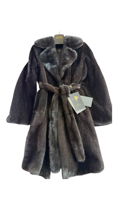 Шуба норкова black glama пальто халат до колін