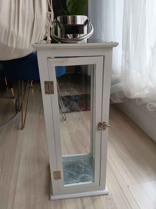 Piękny duży drewniany biały srebrny lampion Argent Home&You