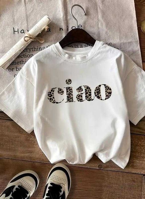 Футболка біла з леопардовим надписом на літо