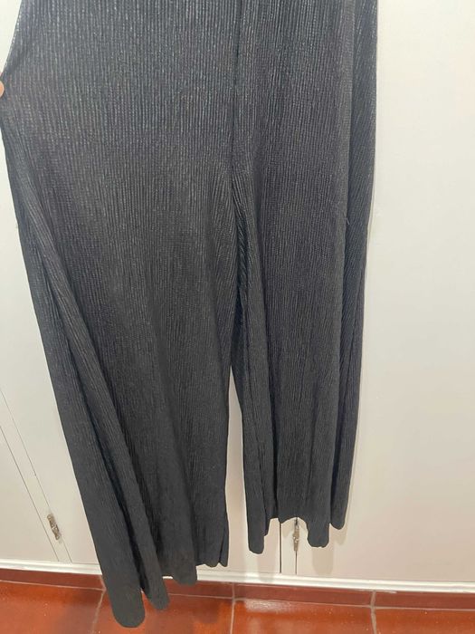 Macacão Plissado Zara Black Halter Neck Jumpsuit M
