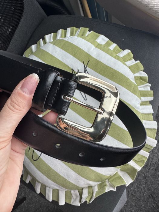 Sliczny skorzany pasek ze zlota masywna klamra ochnik