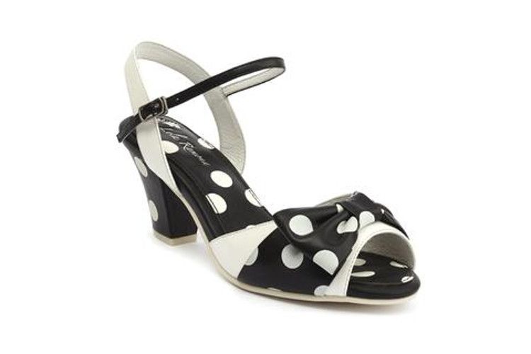 Lola Ramona skóra naturalna sandały obcasy kokarda białe czarne pin up