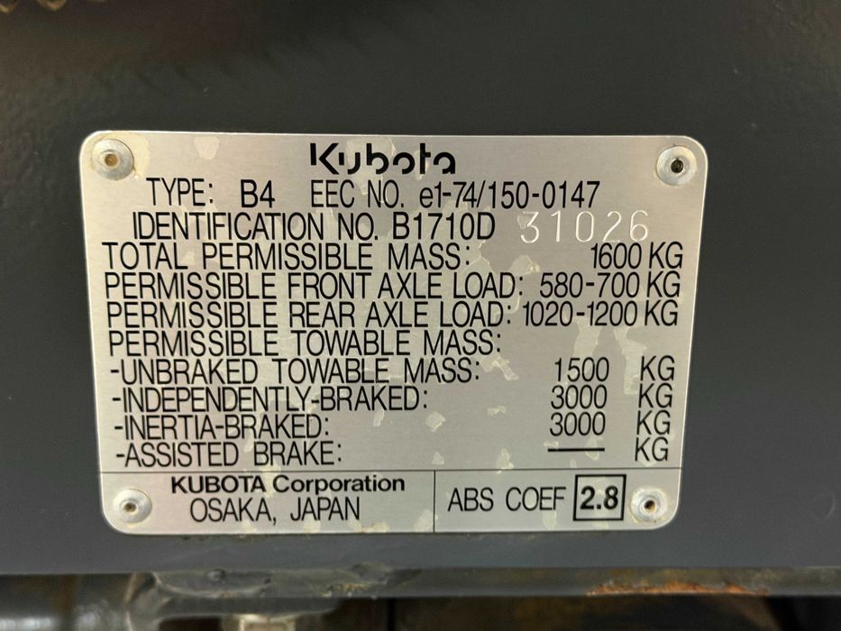 Traktorek Mini traktor Ciągnik Kubota B1710 Wspomaganie kierownicy 848 Motogodzin